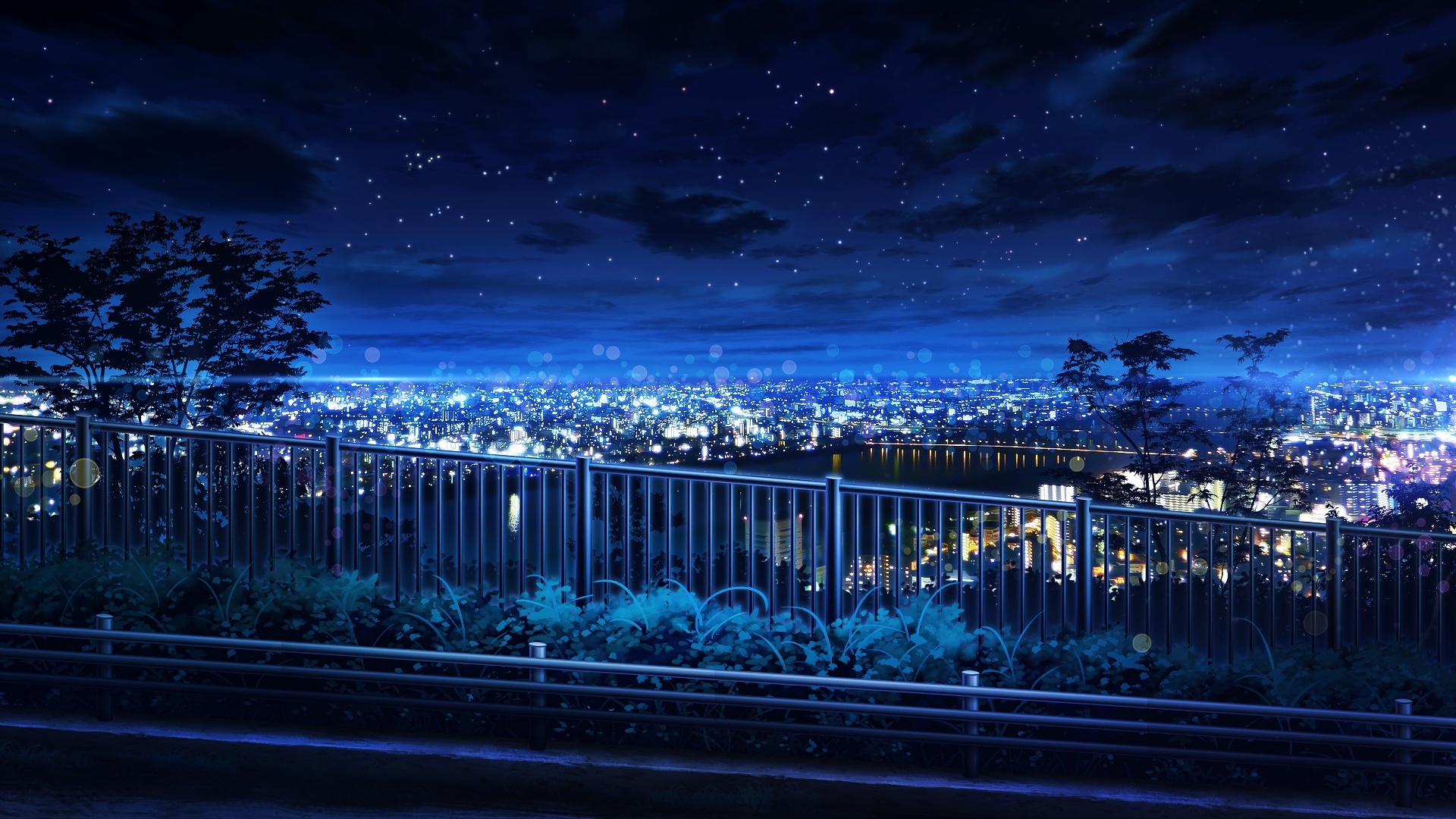 Фото бесплатно обои аниме городской пейзаж, ночь, размытый фон
