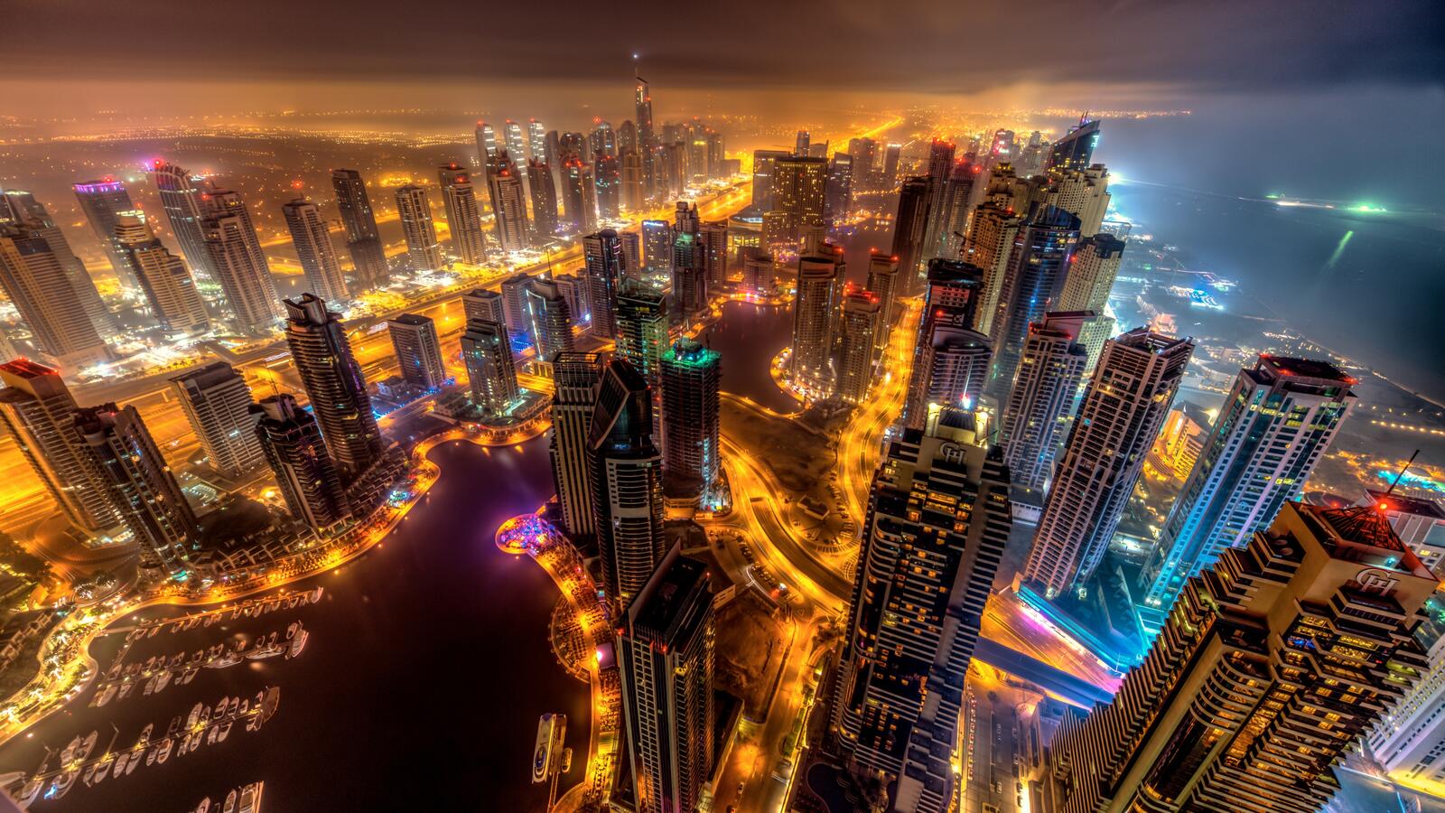 Бесплатное фото Прекрасный ночной Дубай