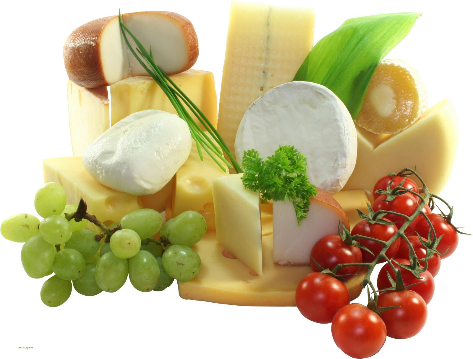 Wallpapers cheese tomatoes grapes on the desktop