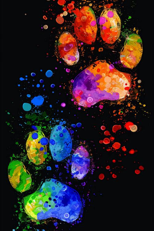 Colorful dog footprint imprint