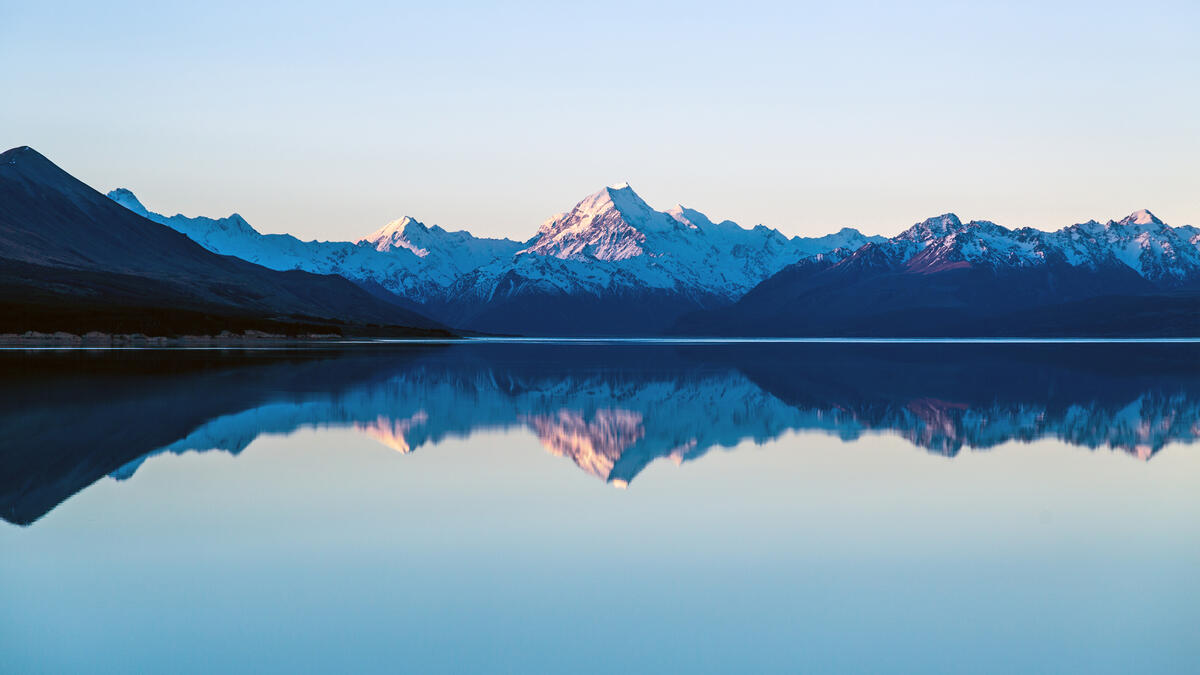 Reflection of the sky and mountains in the lake