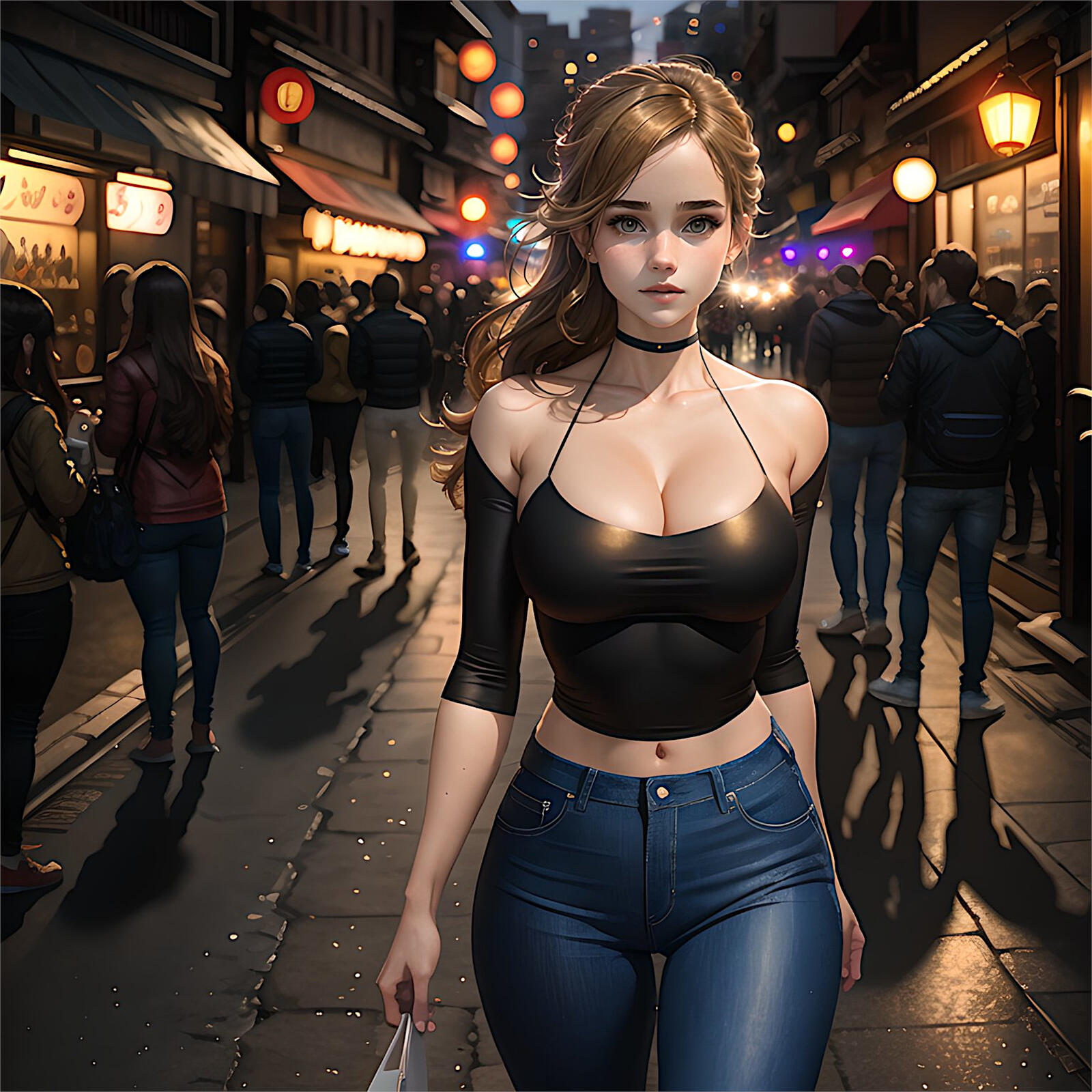Бесплатное фото Девушка в коротком топе на ночной улице