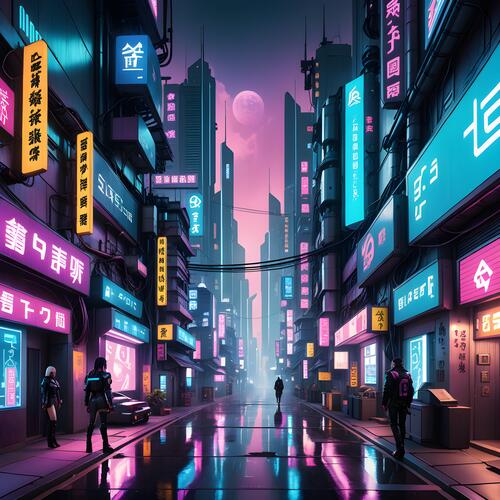 A cyberpunk city street