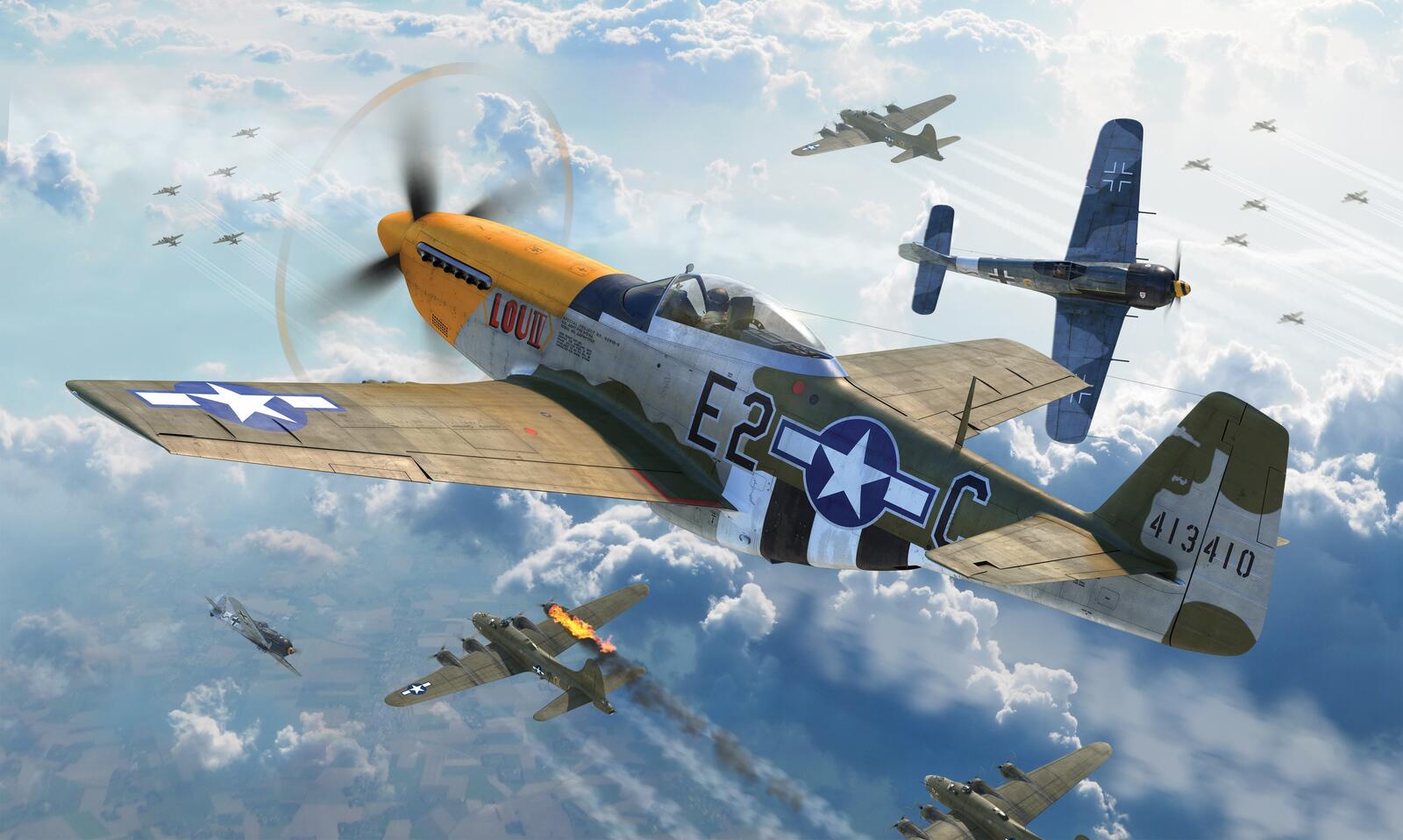 Бесплатное фото P-51 mustang в небе
