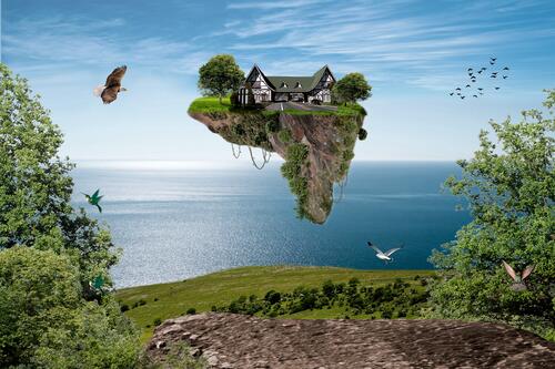 A levitating island with a house