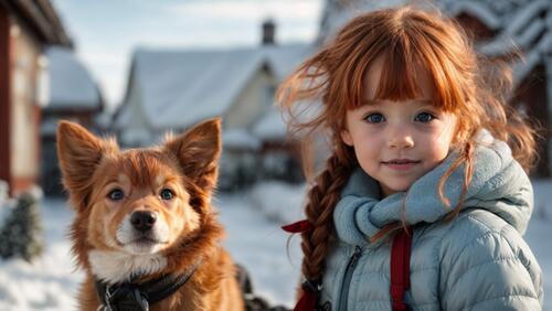 A young girl holding a dog in her hand