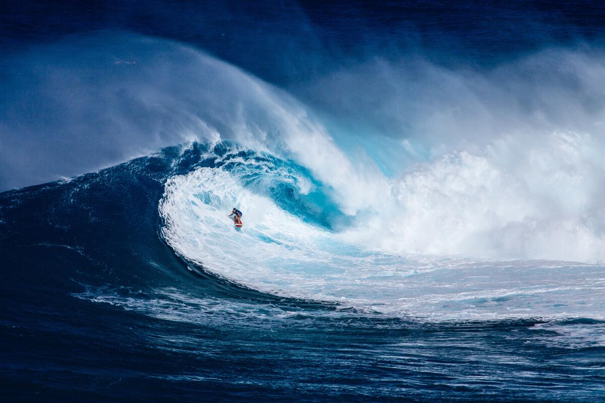 Surfer conquers big wave
