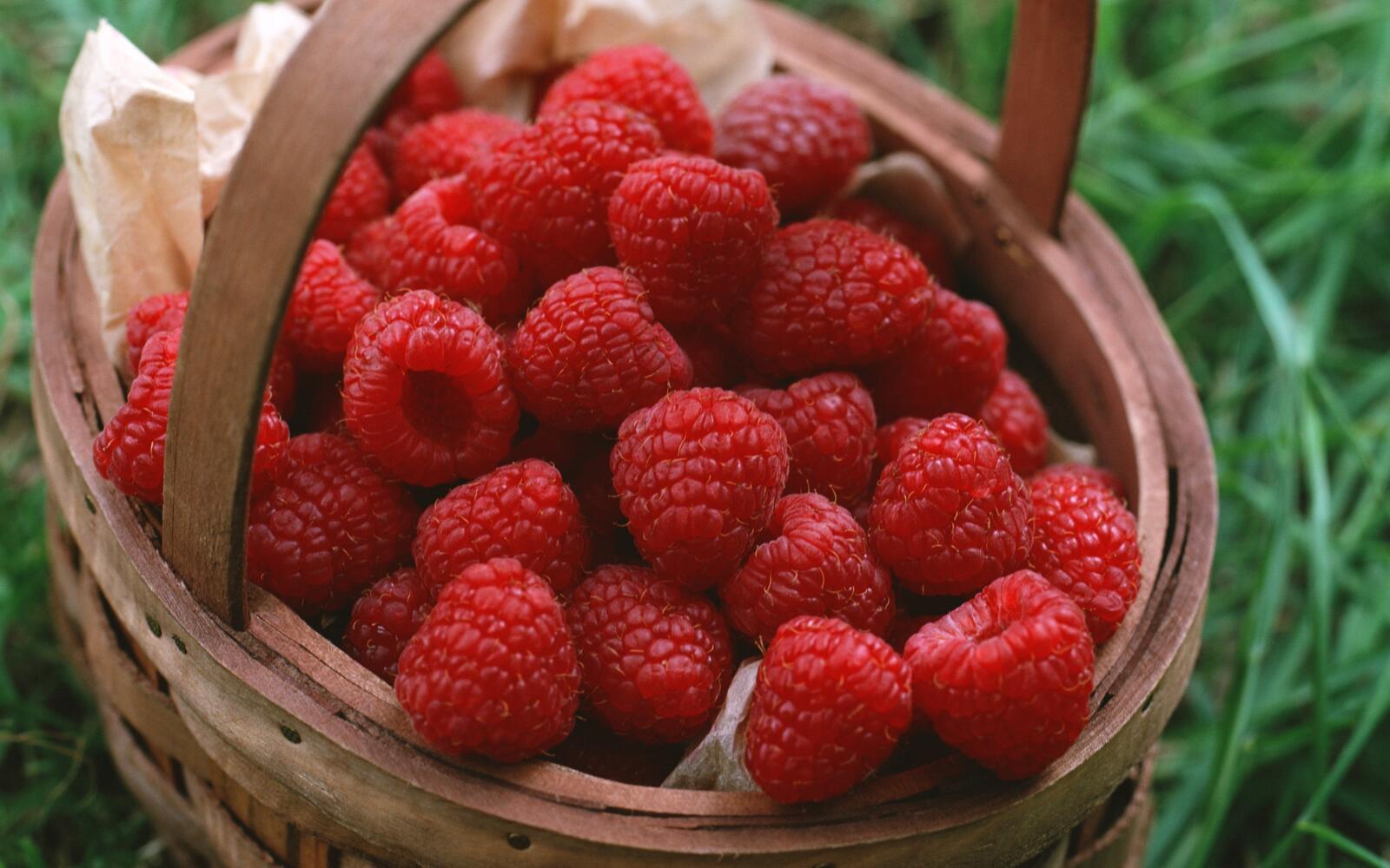 Free photo A basket of raspberries