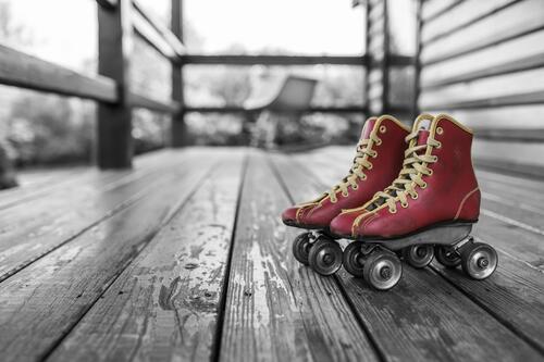 Old roller skates with wheels