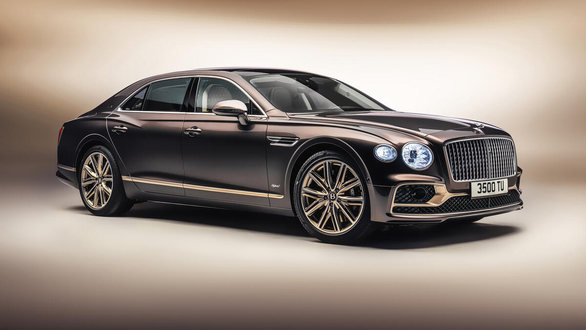 Black 2021 Bentley Flying Spur with gold inlays