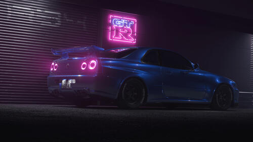 Blue Nissan GTR in the game