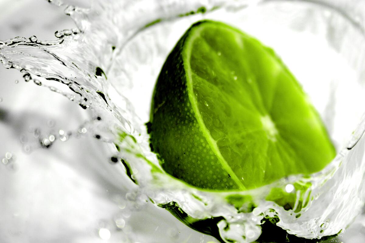 The lime falls into the water