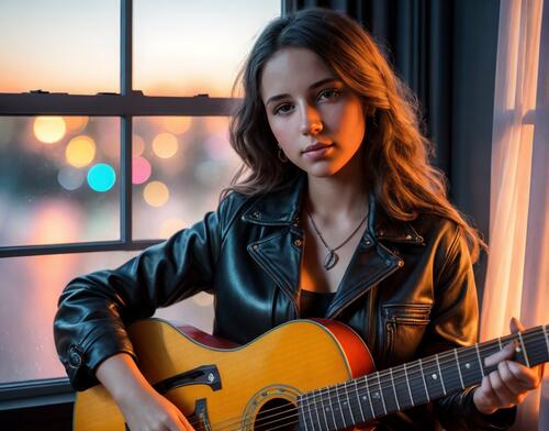 Девушка с гитарой у окна