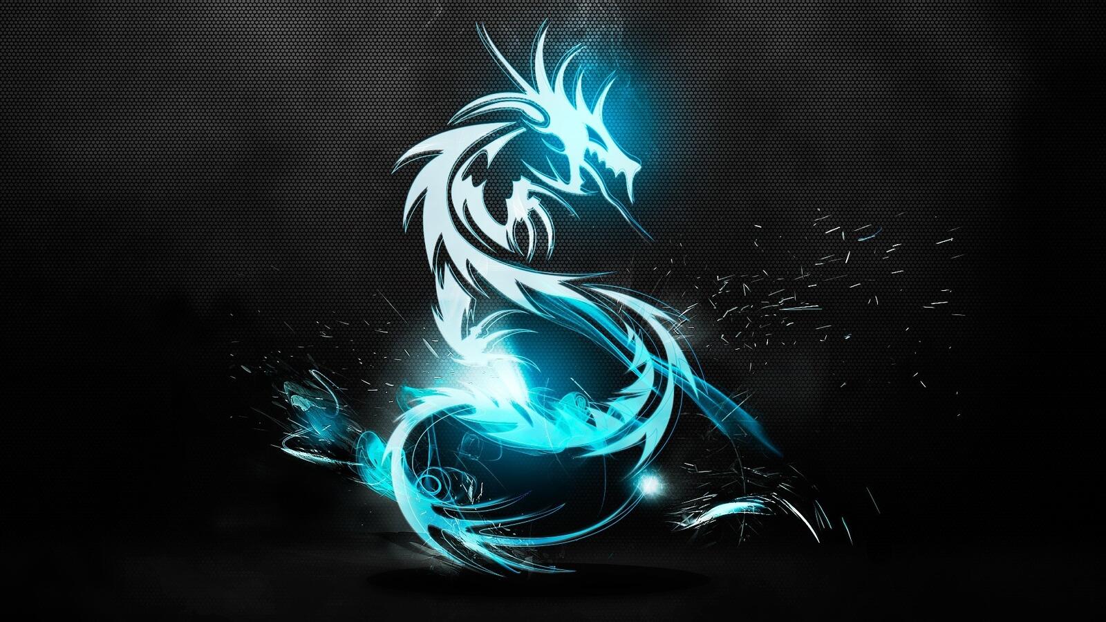 Бесплатное фото Светящийся дракон на черном фоне