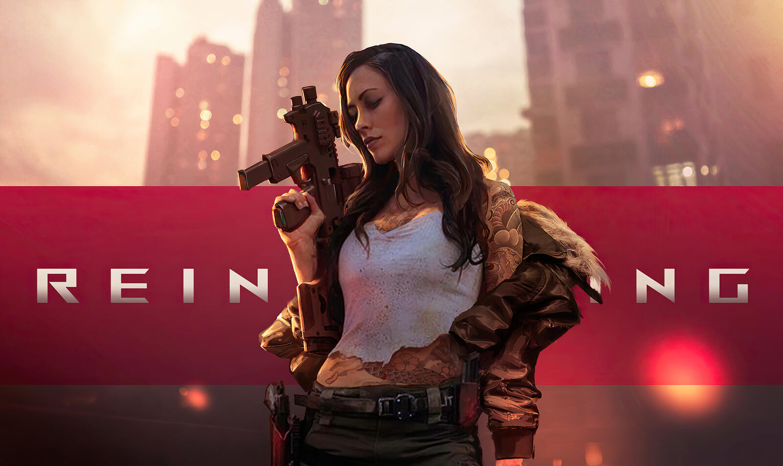 Free photo The girl with the machine gun from the game