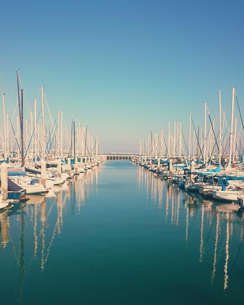 Yachts moored at the pier