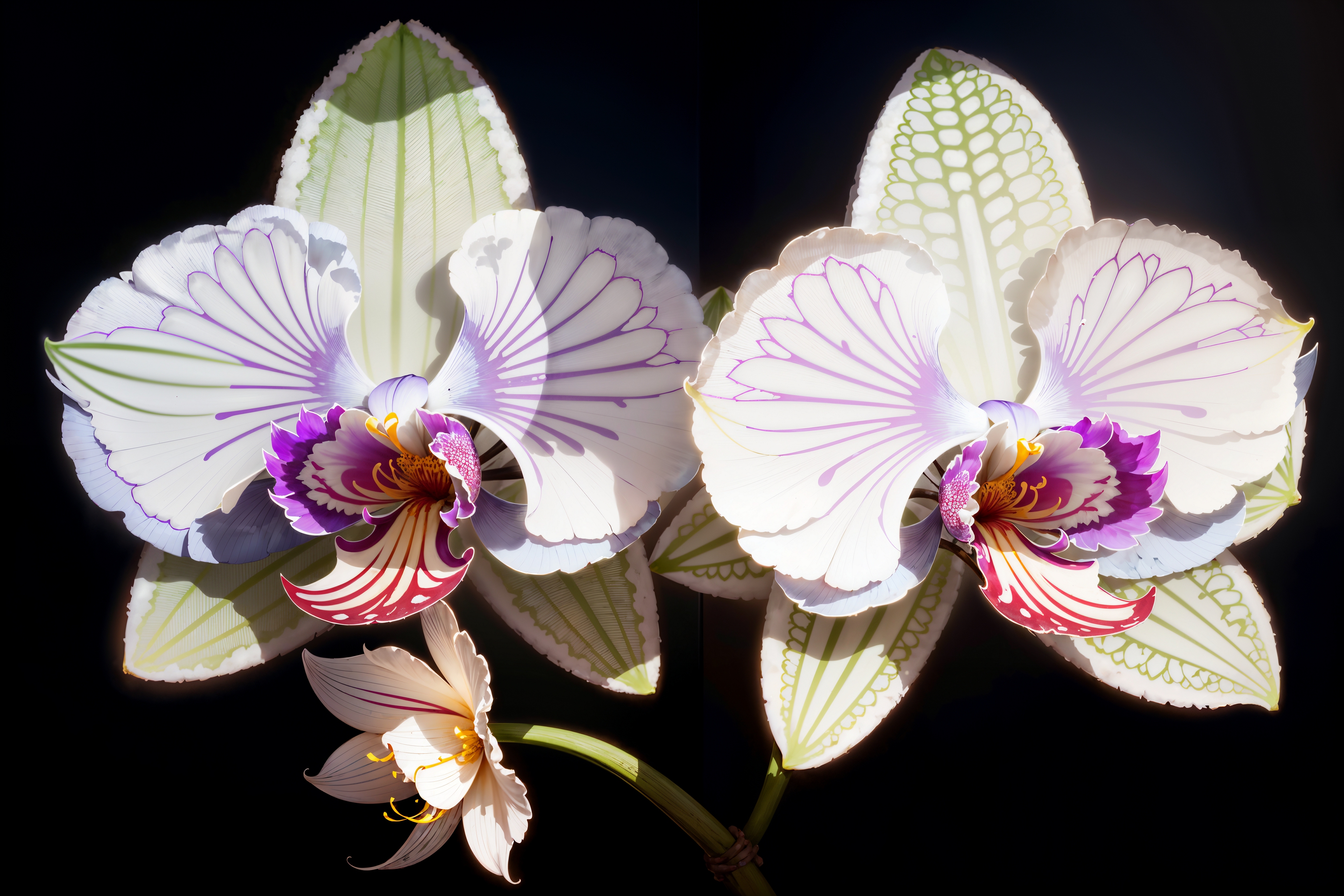 Бесплатное фото Красивые орхидеи на черном фоне