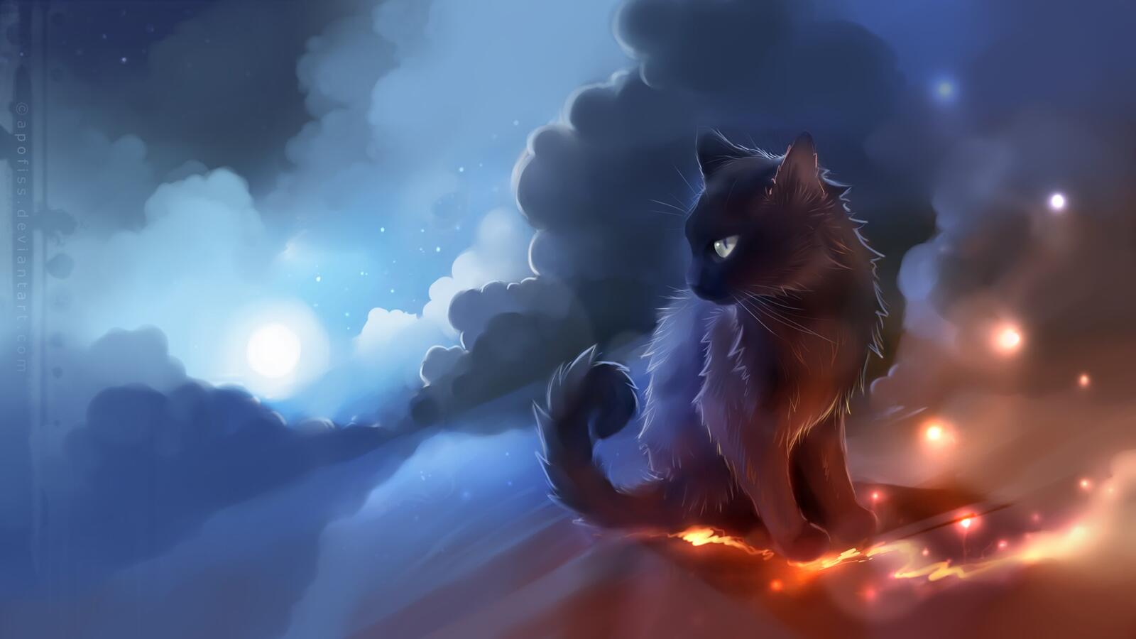 Бесплатное фото Рендеринг картинка с лунным котом