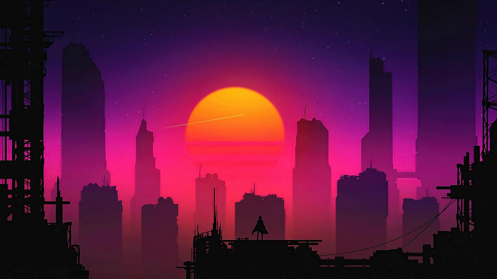 Бесплатное фото Закат солнца в городе и человек