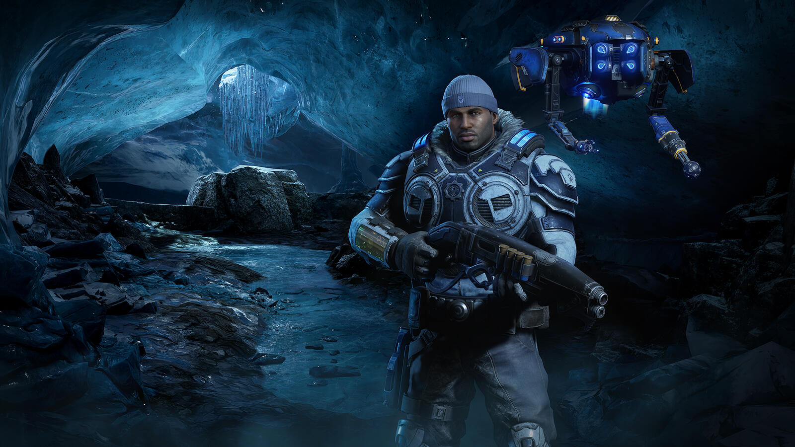 Free photo The soldier with the machine gun from Gears 5.