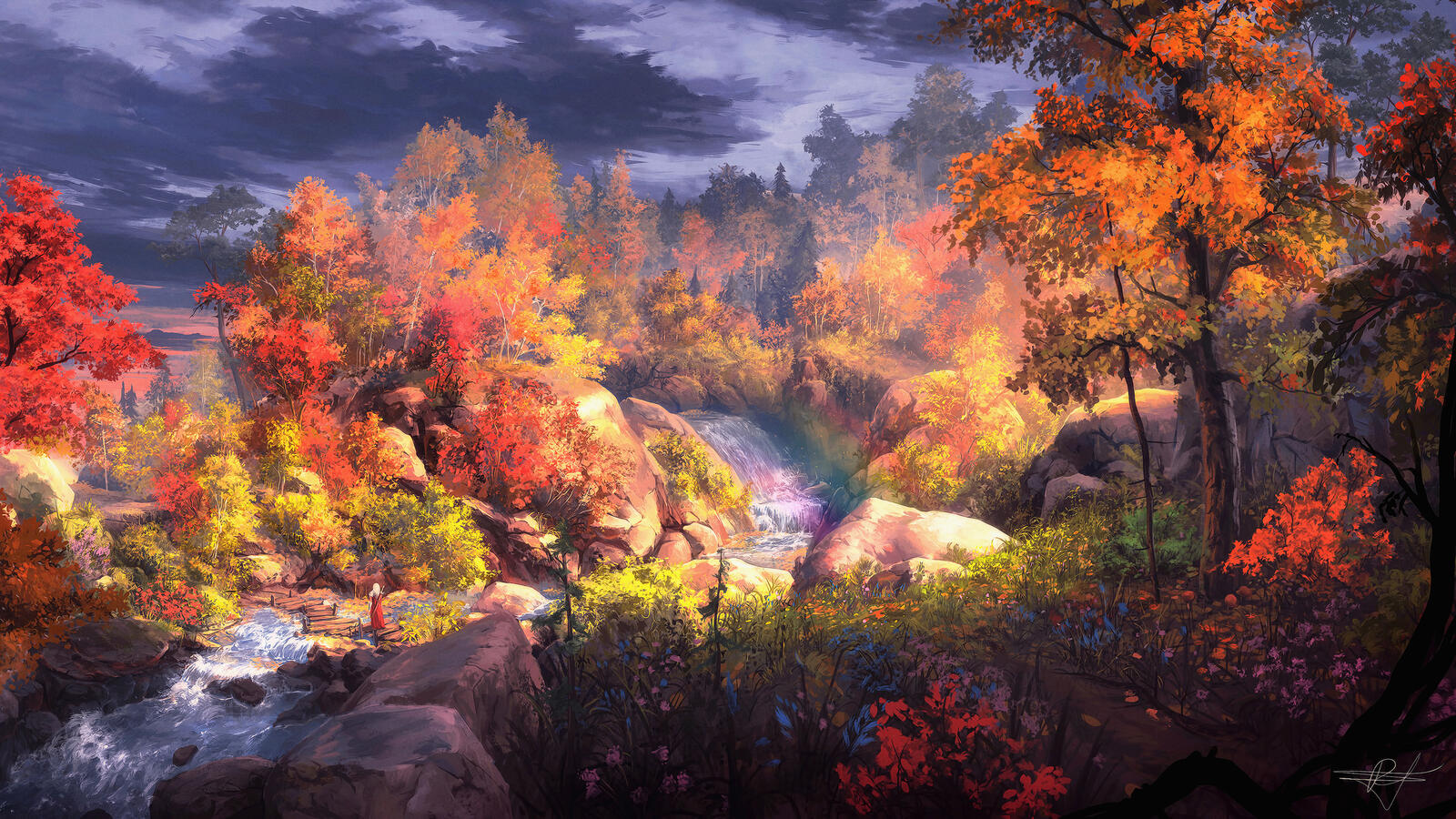Бесплатное фото Сильный горный ручей в осеннем лесу