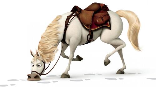 A horse from a Disney cartoon on a white background