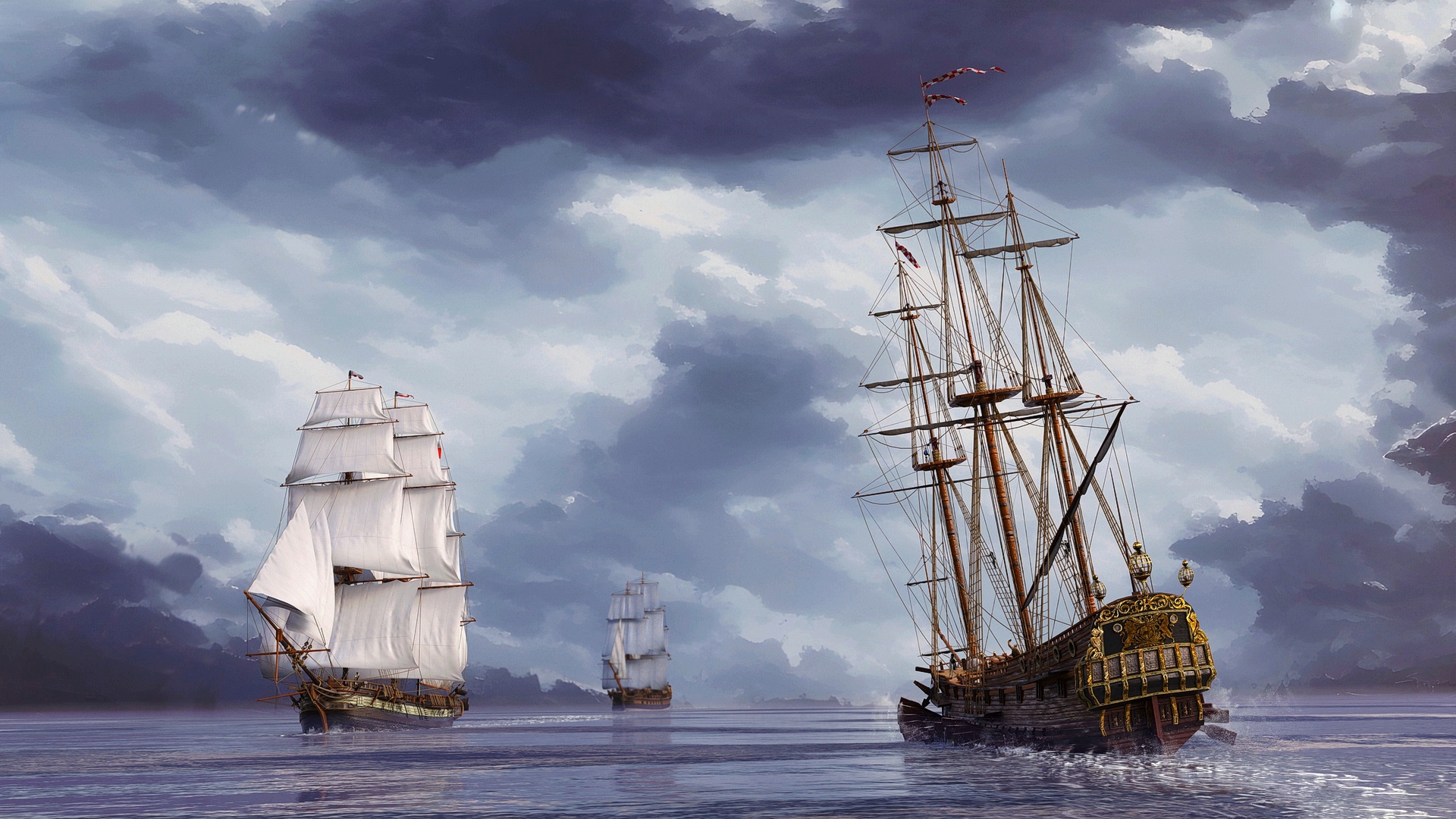 Ships with white sails