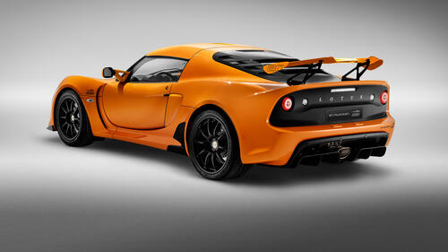 Orange lotus exige sport 410 rear view with lights on