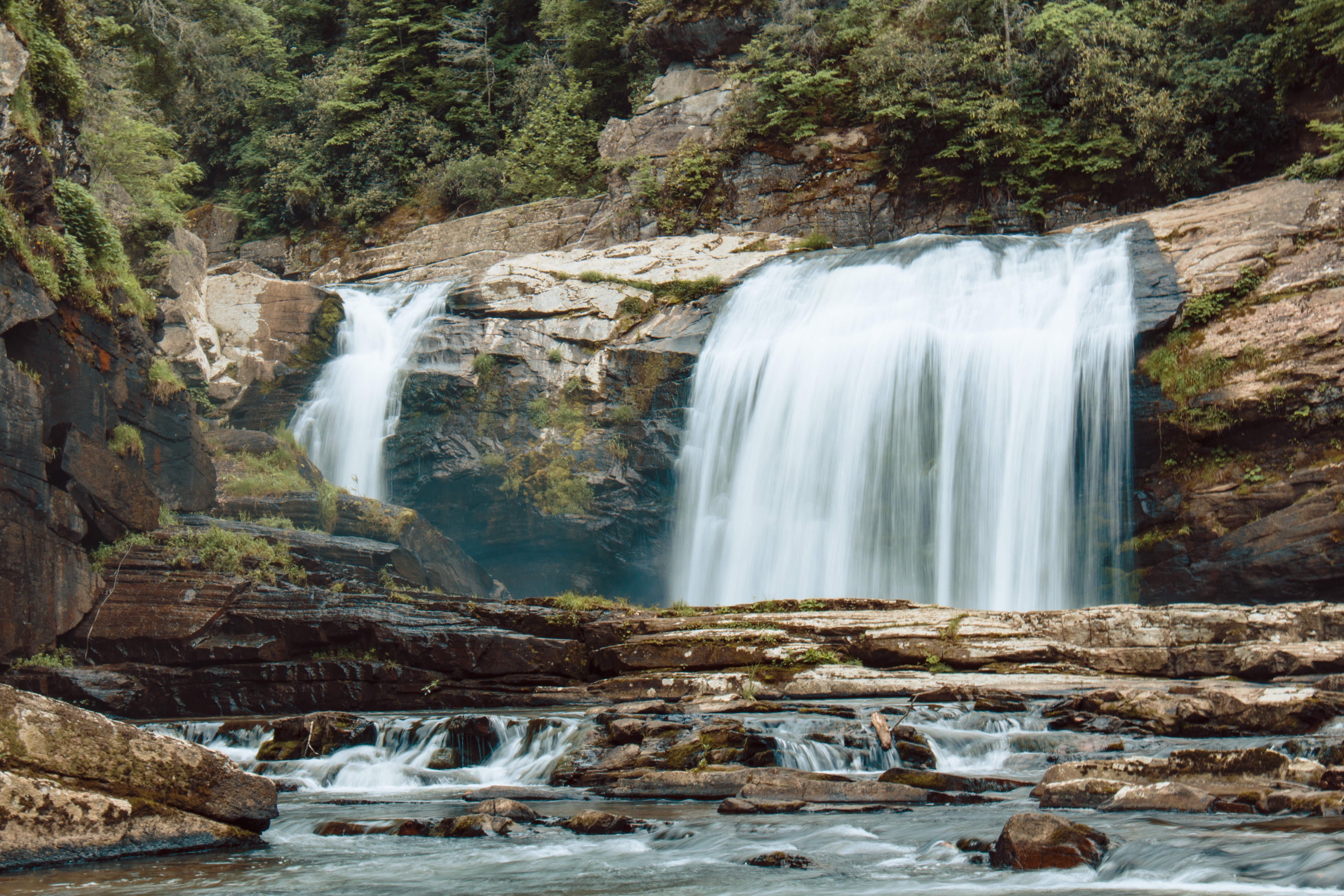 免费照片森林岩石区的瀑布