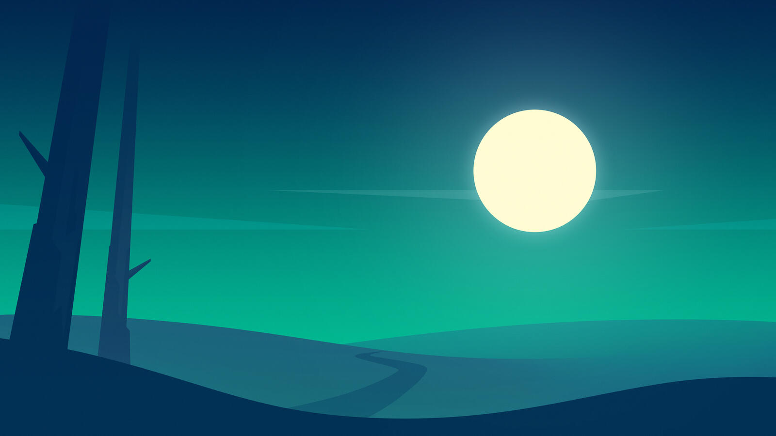 Free photo Drawing of a large moon on a blue-green sky