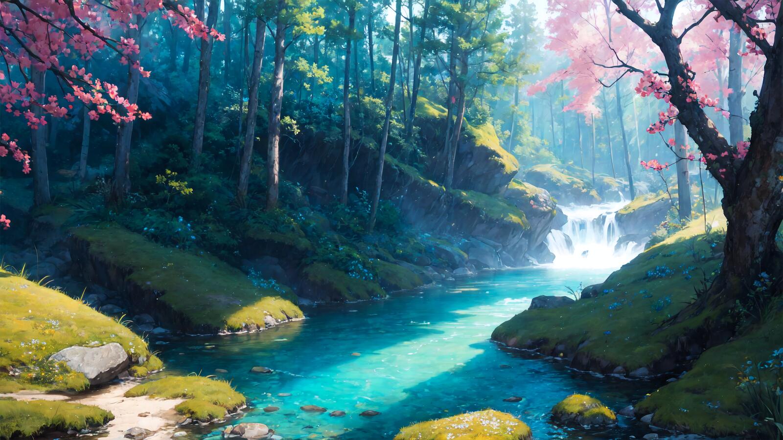 Бесплатное фото Ручей протекает через лес.