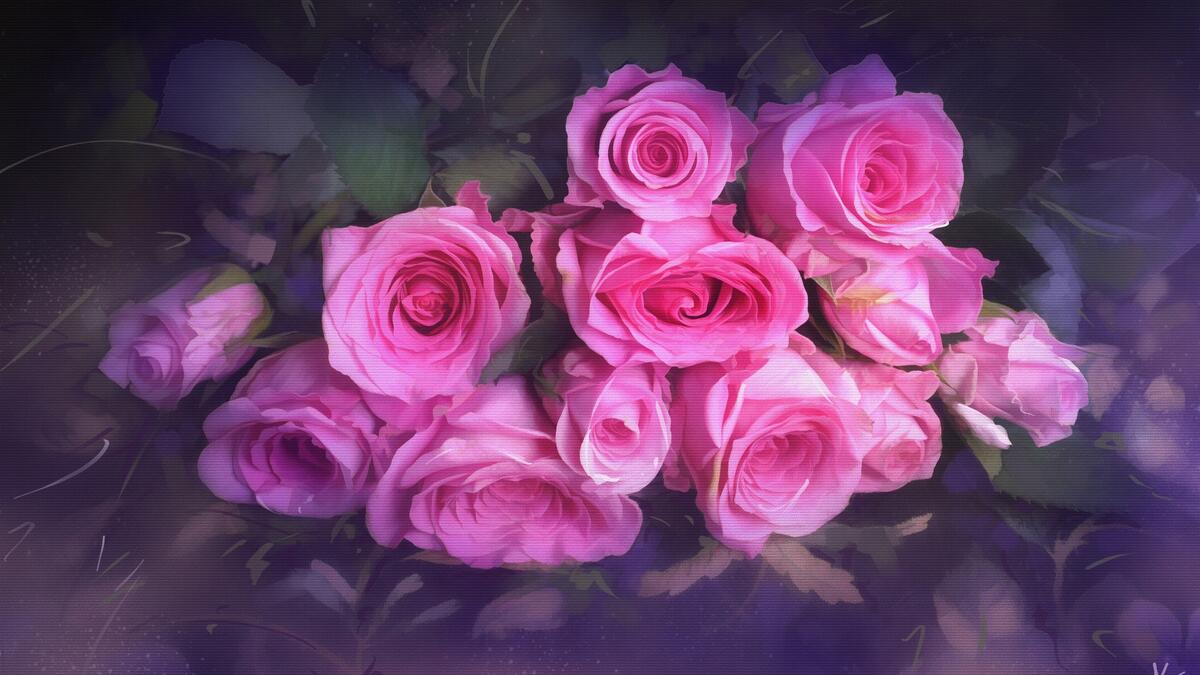 Красочный букет из красивых розовых роз