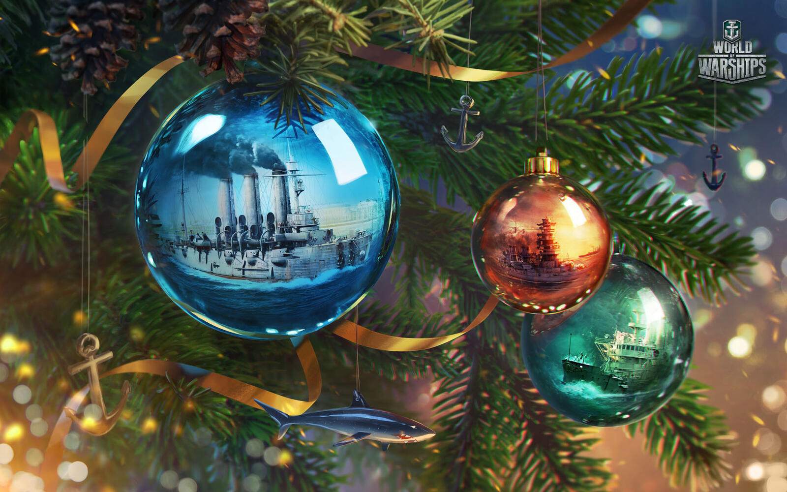 Free photo Mirrored balls on the Christmas tree