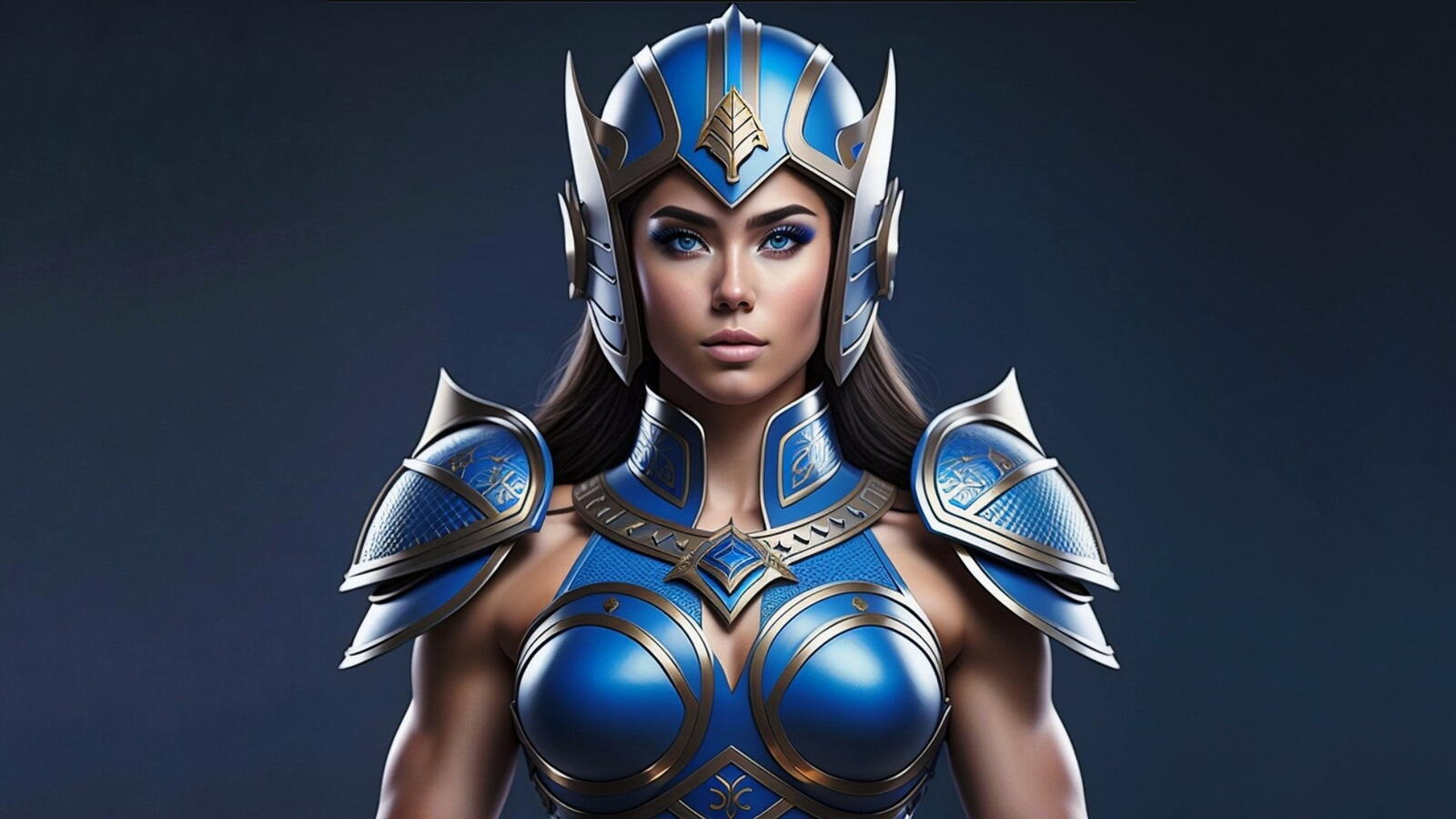 Free photo Portrait of a girl warrior in blue armor