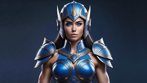 Portrait of a girl warrior in blue armor
