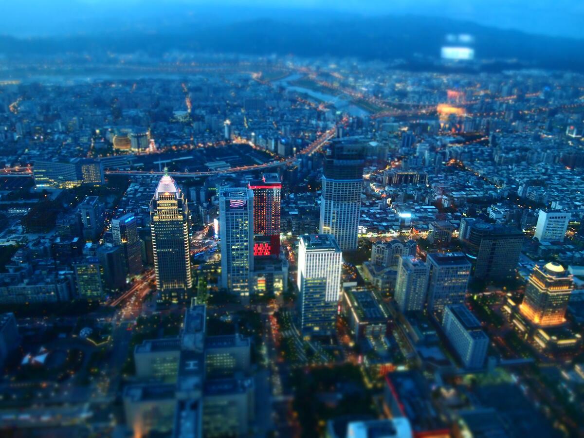 Evening cityscape from above