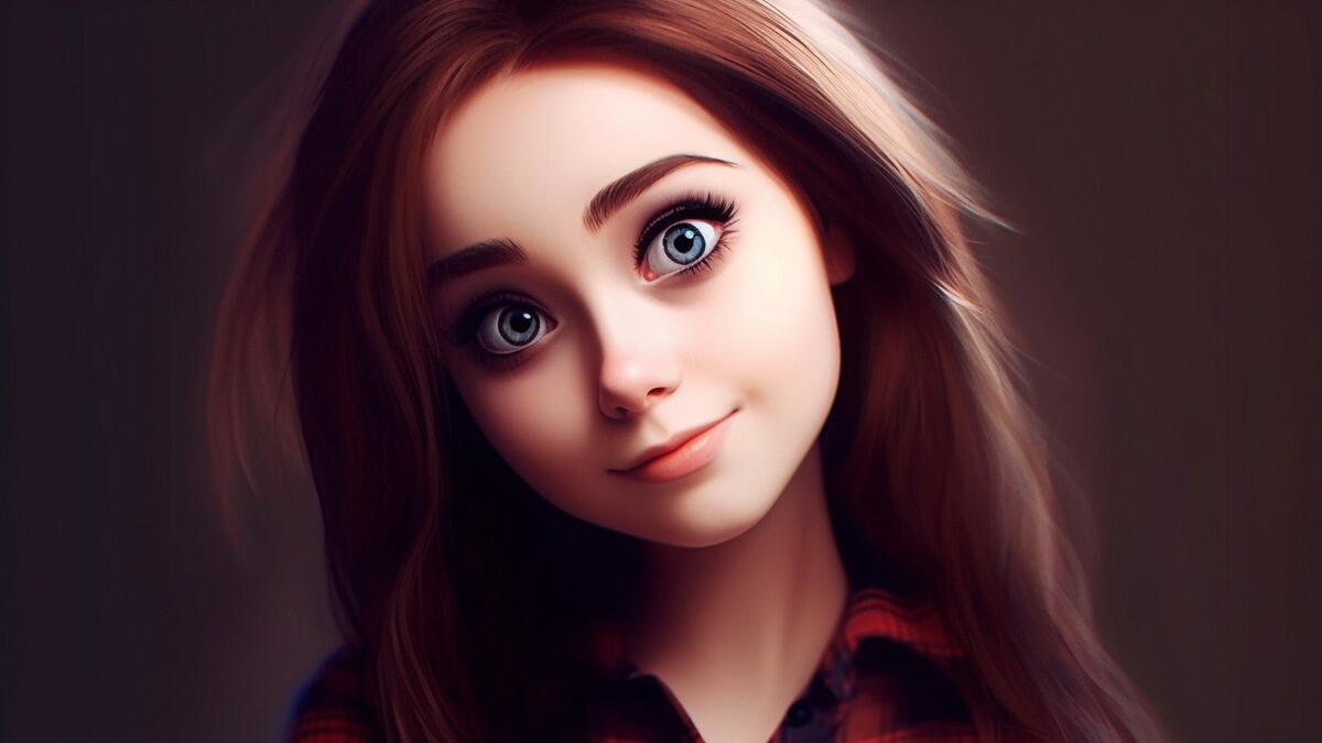 Портрет девушки шатенки с большими глазами на коричневом фоне