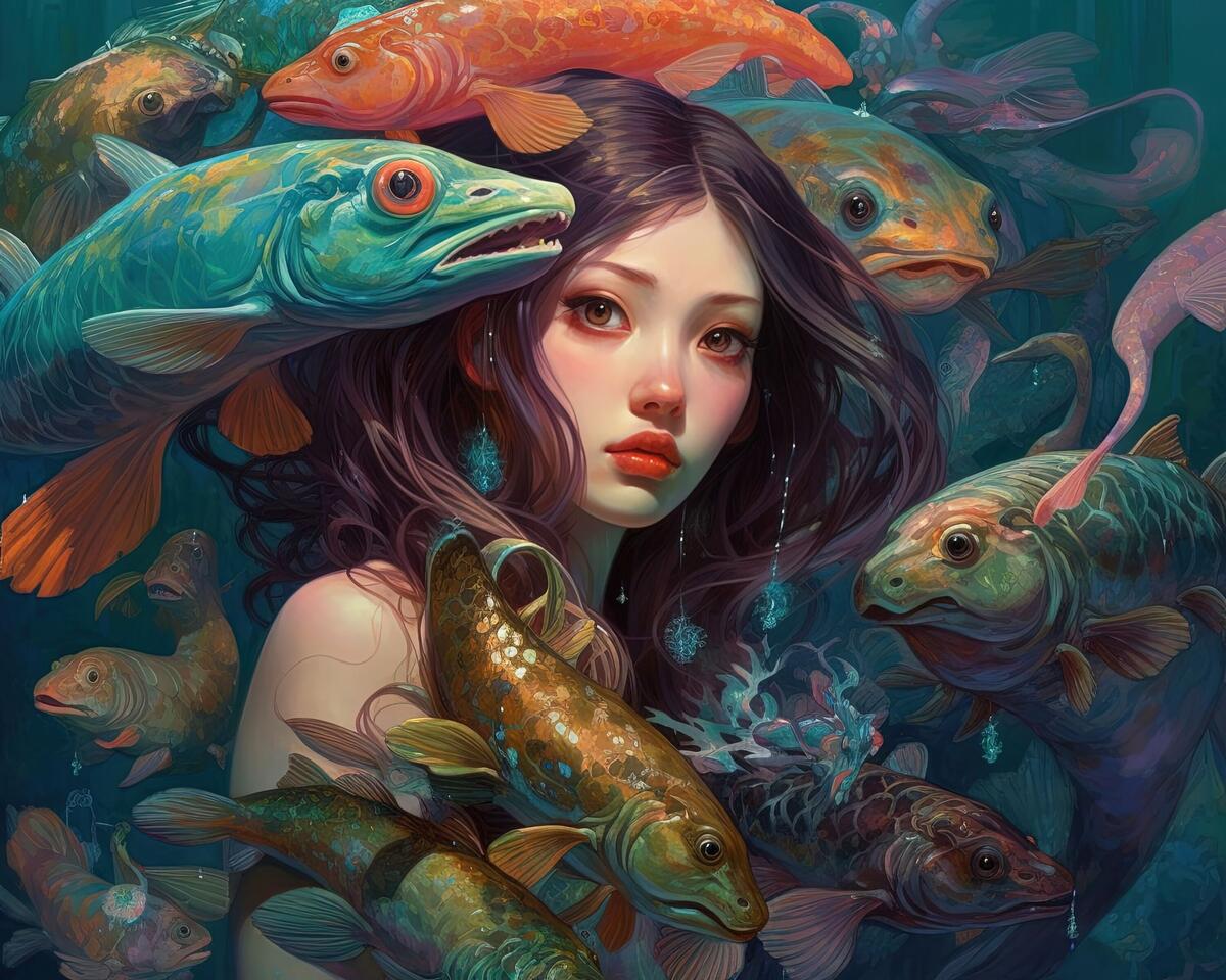 A mermaid with fishes