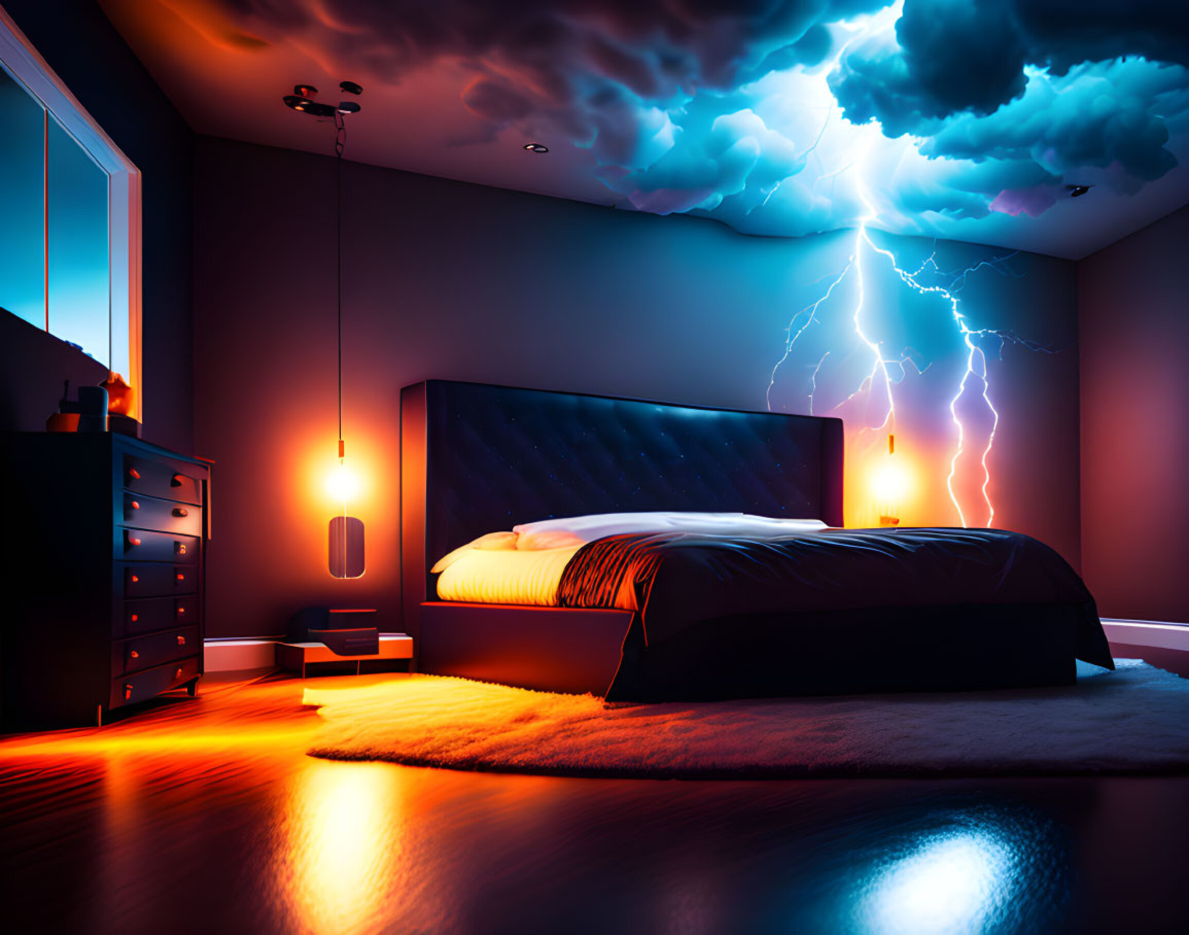 Бесплатное фото Спальня с молнией