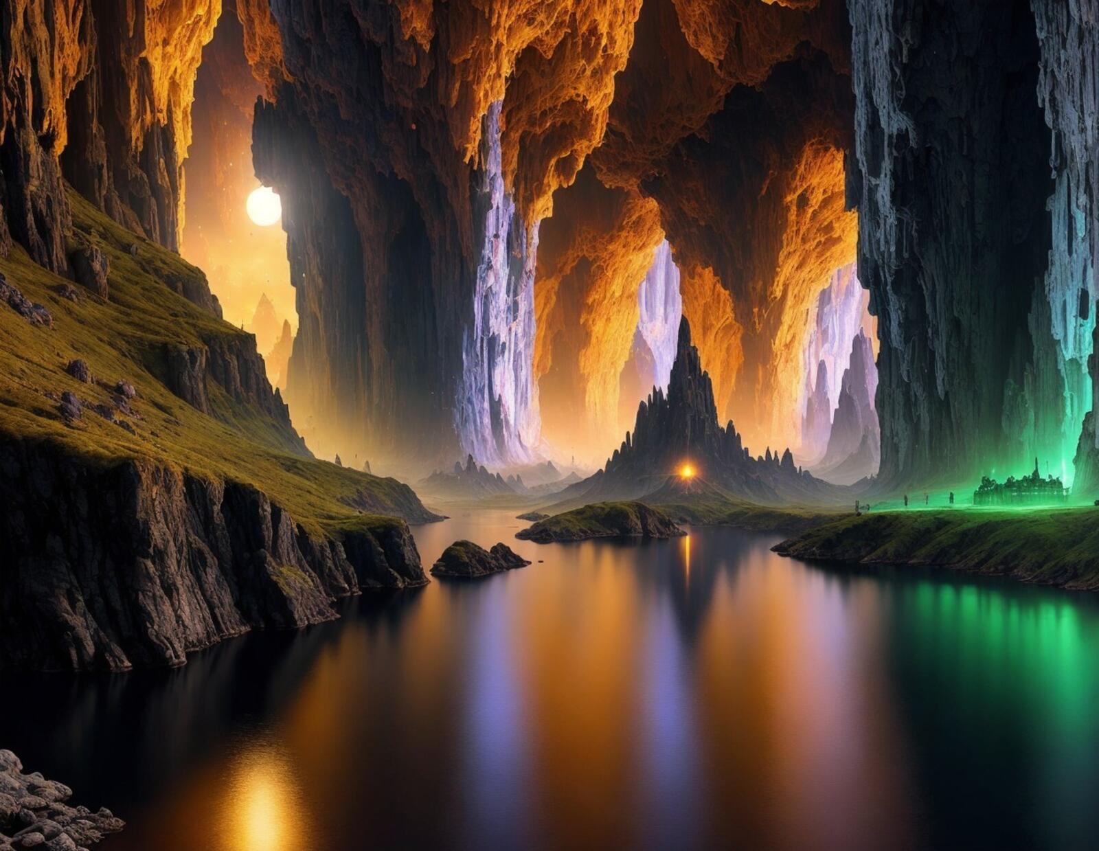 Бесплатное фото Фантастическая пещера у воды