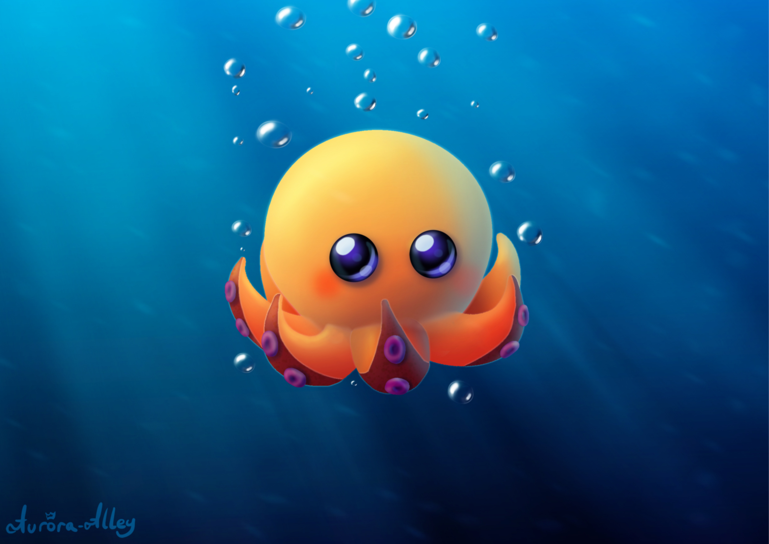 Бесплатное фото Рисунок мультяшного осьминог в голубой воде