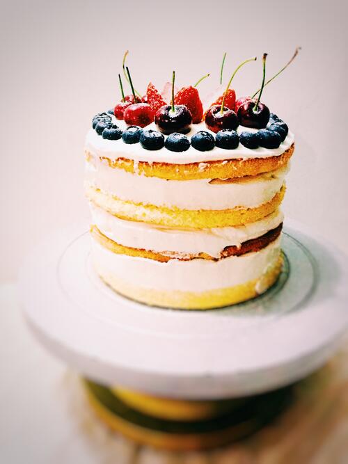 Cake decorated with berries