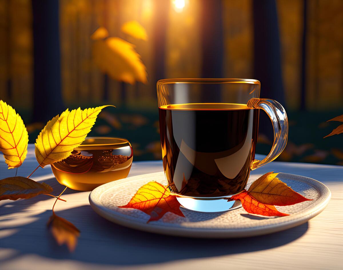 Coffee mug with fallen leaves