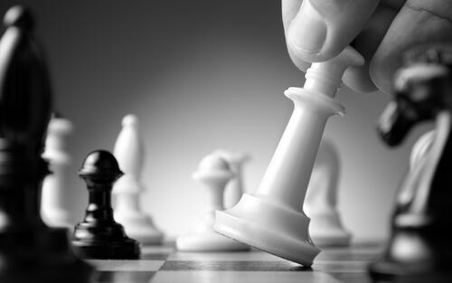 Chess in a black and white photo