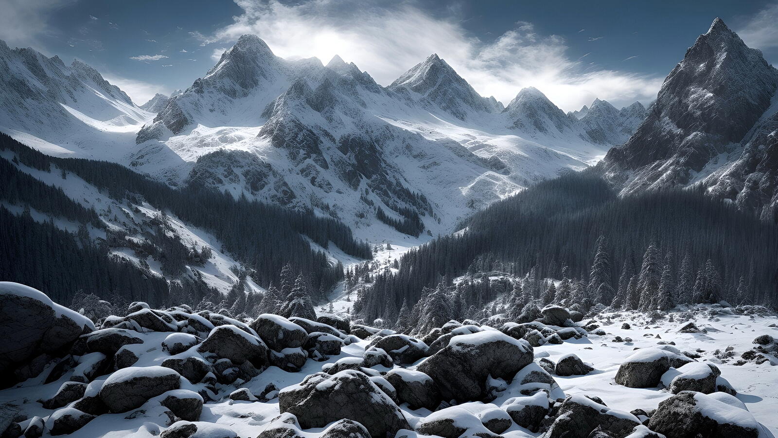 Бесплатное фото Горный пейзаж зимой
