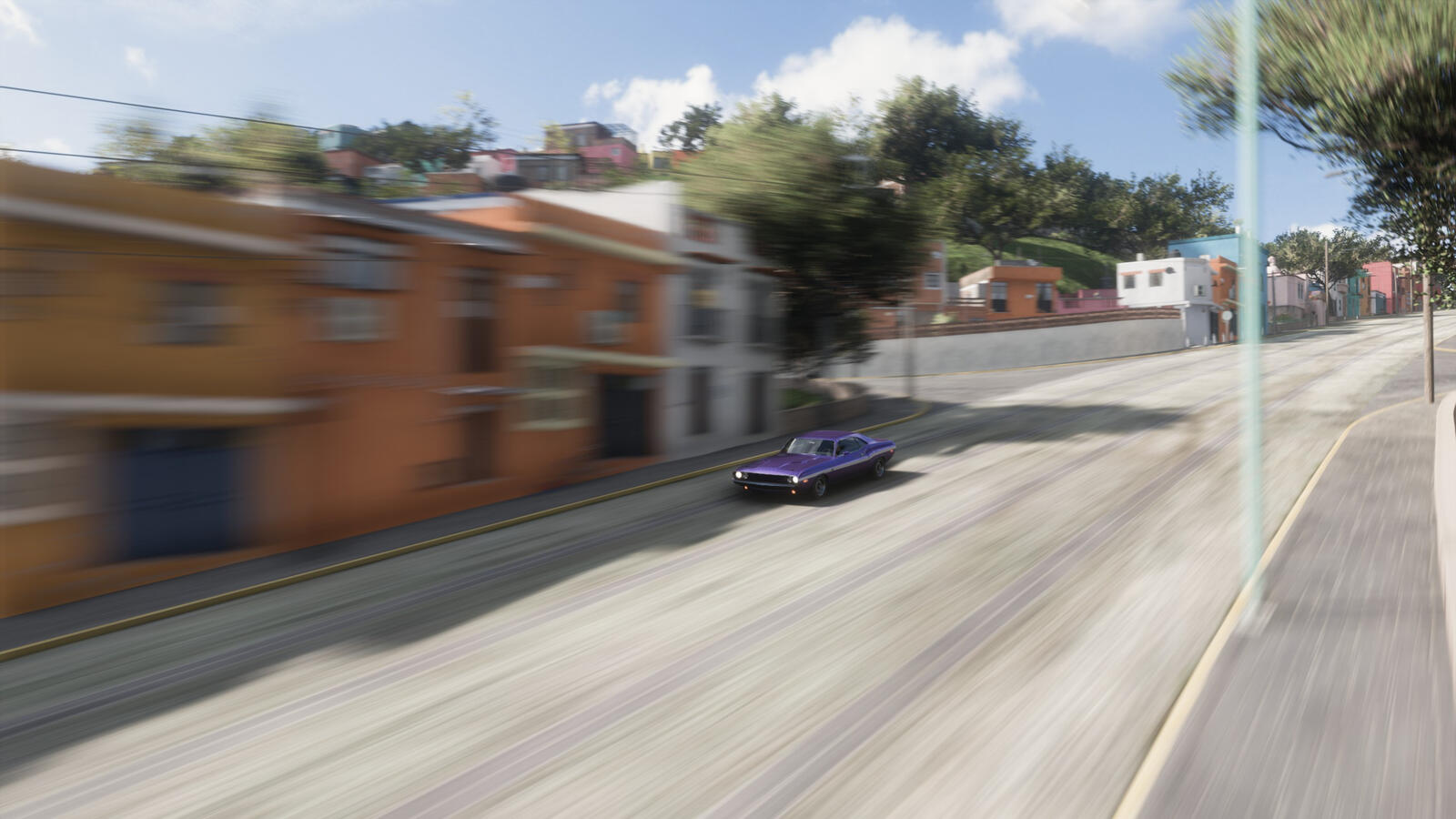 Бесплатное фото Фиолетовый Dodge Challenger из игры forza horizon 5