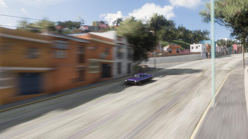 Purple Dodge Challenger from the game forza horizon 5