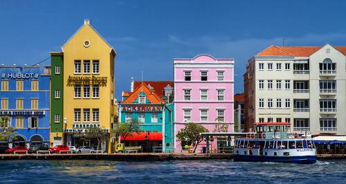 Colorful storey houses by the seashore