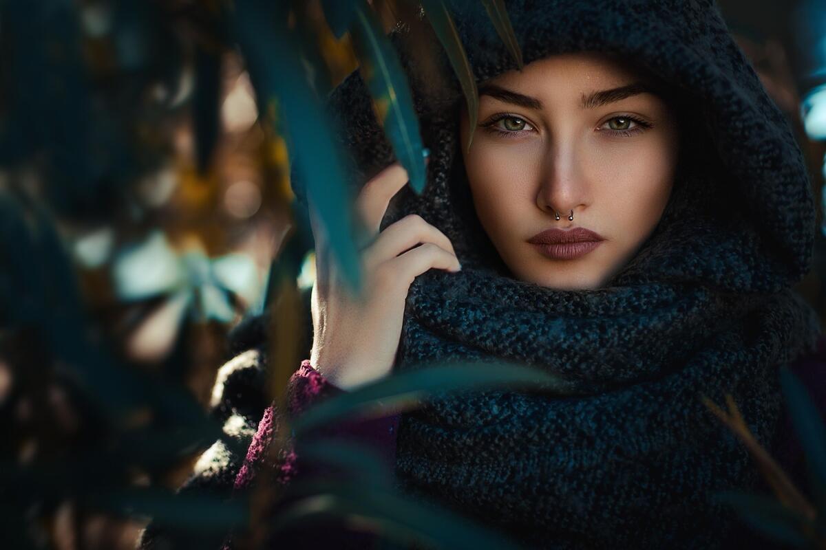 A girl wrapped in a scarf