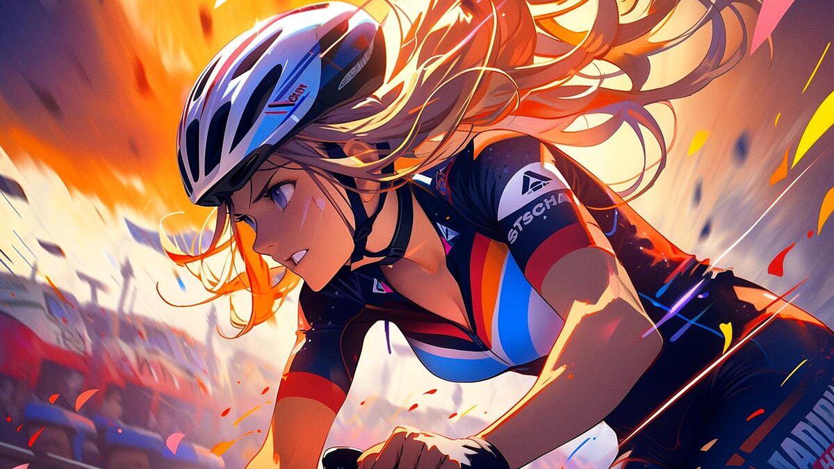 Drawing of a girl athlete on a bicycle track